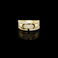 Round Cut Lab Grown Link Signet Ring with Pavé Bar Design