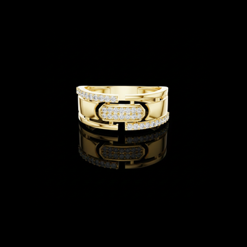 Round Cut Lab Grown Link Signet Ring with Pavé Bar Design