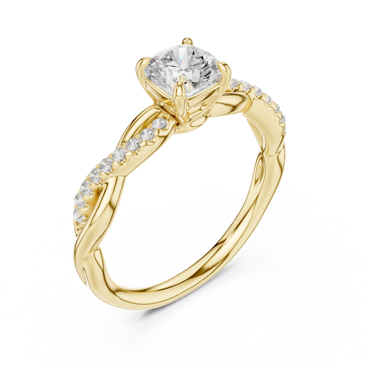 Cushion Cut Moissanite Diamond Twisted Pave Engagement Ring