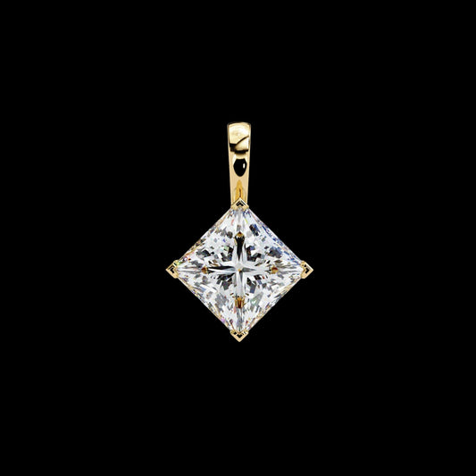 2.87 TCW Luxurious Princess Cut Moissanite Diamond Pendant with Four Prong Gold Bail Setting