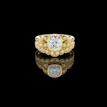 1.5 CT Vintage Inspired Halo Cushion Cut Ring with Intricate Lab Diamonds For Special One