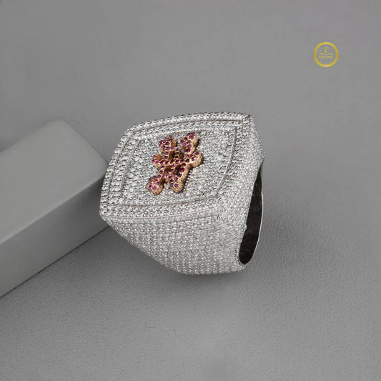 Pave Moissanite Diamond Statement Pinky Ring Pink Floral Cluster