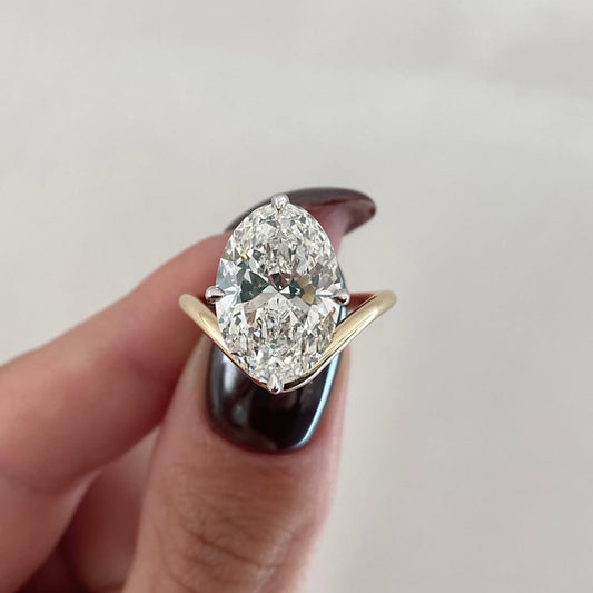 Oval Lab Grown Solitaire Ring With Cathedral Band