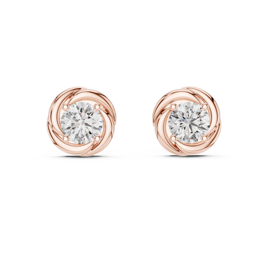 Swirl Border Round Cut Moissanite Diamond Architectural Stud Earrings
