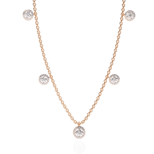 Round Cut Moissanite Diamond Halo Station Necklace