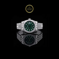 Round Cut Moissanite Diamond Bezel Green Dial Date just Style Watch with Jubilee Bracelet