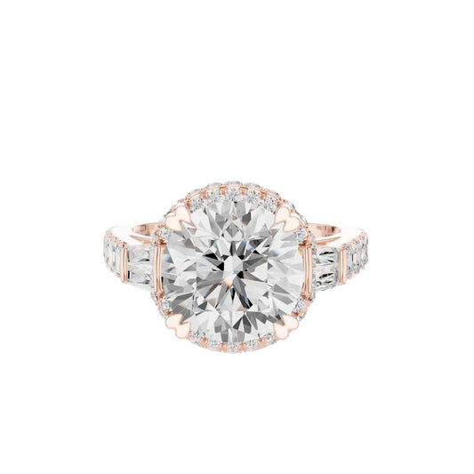 4.29 TCW Bold Round Cut Solitaire with Tapered Baguette Side Lab Diamond Luxury Sparkles