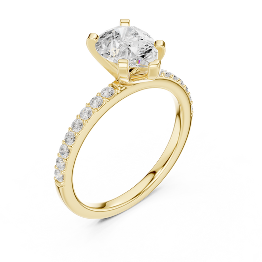 Pear Cut Moissanite Diamond Solitaire Engagement Rings With Pave Band