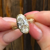 3.5 CT Milgrain Bezel Marquise Cut Lab Diamond Ring with Hand Engraved Vintage Gold Band