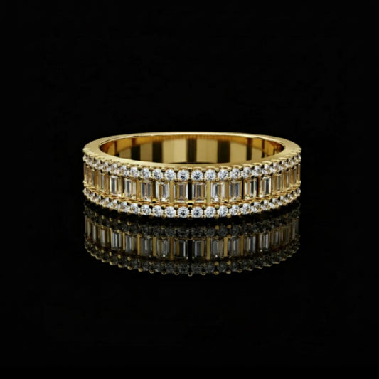 Triple Row Baguette And Round Lab Grown Full Eternity Band