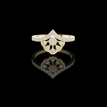 0.31 TCW Mandala Inspired Moissanite Diamond Chevron Ring with Pave Set Round Brilliant Diamonds