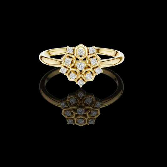 Round Moissanite Diamond Hexagon Floral Cluster Wedding Ring