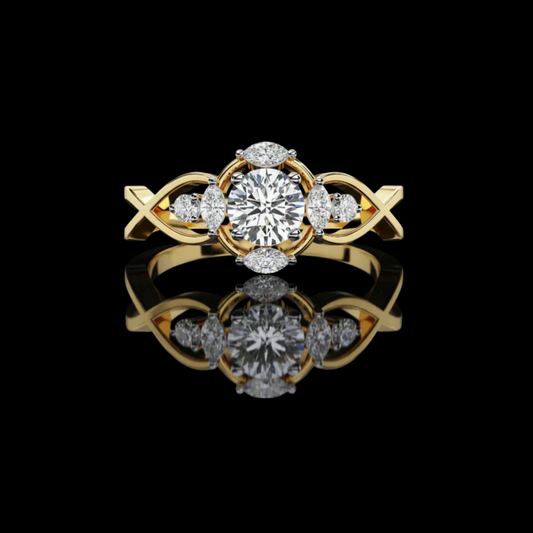 Round Cut Infinity Twisted Band Ring With Lab Grown Marquise Diamond