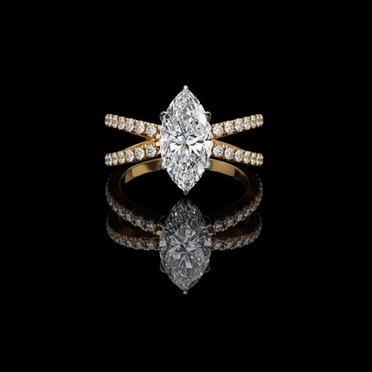 0.82 CT Marquise Cut Moissanite Diamond Split Shank Ring Sparkling Pave Unique Design by Ivevar Luxury