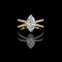 Marquise Cut Split Shank Moissanite Diamond Engagement Ring Pave Band