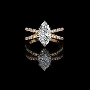 Marquise Cut Split Shank Moissanite Diamond Engagement Ring Pave Band