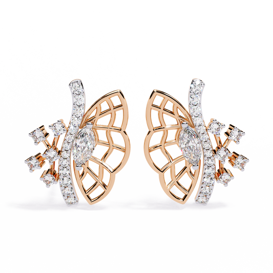 Butterfly Grace Lab Diamond Marquise Cut Stud Earrings with Round Side Stones