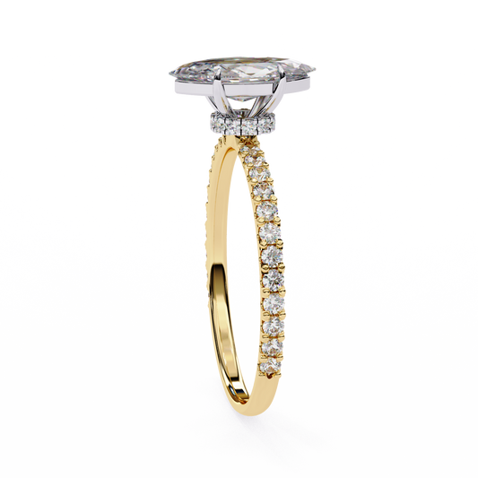 Marquise Cut Lab Diamond Solitaire Engagement Rings Micro Pave Band