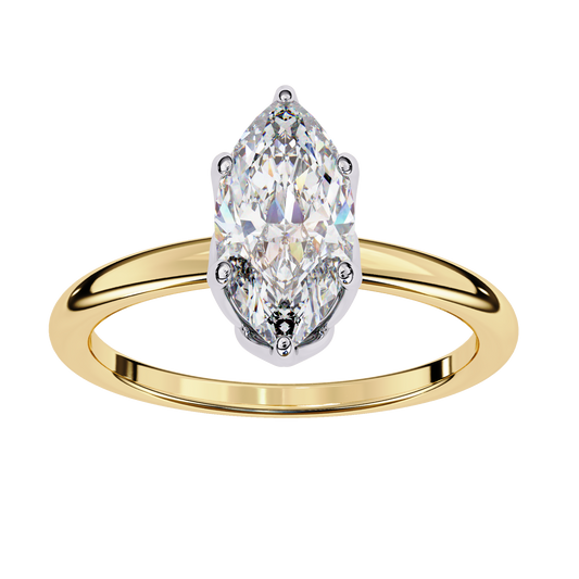 Six Pave Setting Marquise Moissanite Diamond Solitaire Engagement Ring