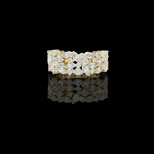 Marquise Cut Floral Cluster Lab Grown Diamond Wide Statement Band Ring