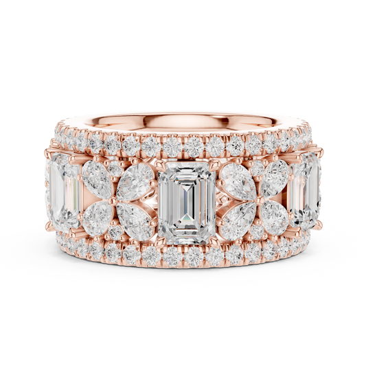 Emerald & Pear Cut Lab Grown Diamond Floral Wide Band Ring