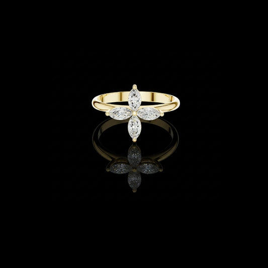 0.41 TCW Luminous Cross Bloom Marquise Lab Diamond Ring with Elegant Four Petal Design For Quiet Days