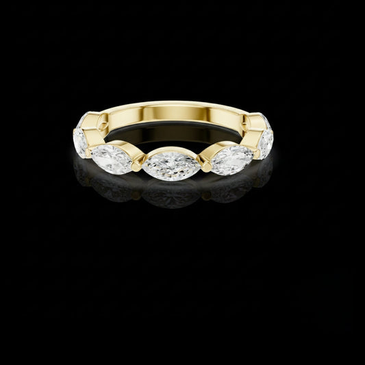 1.20 TCW Designer Style Marquise Cut Moissanite Diamond Wedding Band in Solid Gold For Girl
