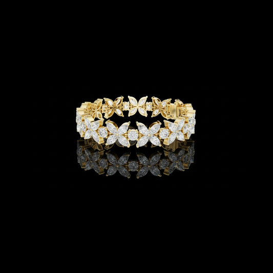 Marquise & Round Cut Moissanite Diamond Floral Link Bracelet For Her