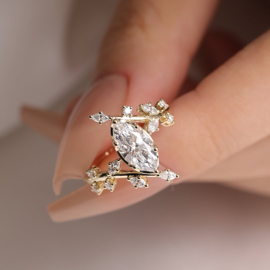 Marquise Lab Grown Bypass Ring with Branch Inspired Accent