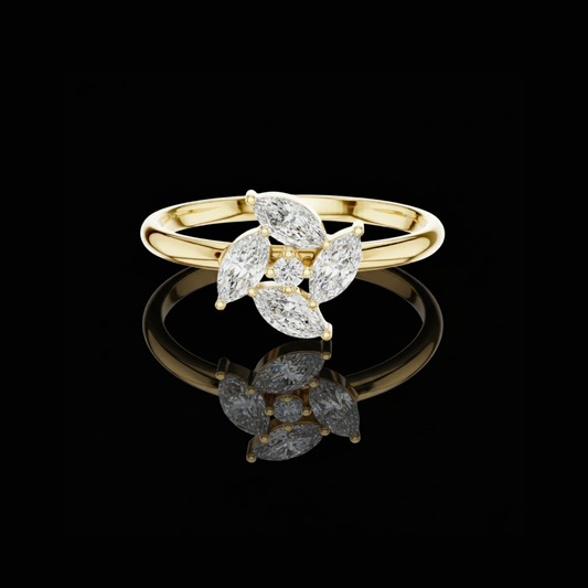 0.01 CT Marquise Moissanite Diamond Cluster Floral Elegant Petal Shaped Statement Ring for Women