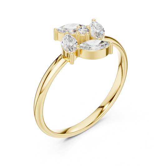 Marquise Moissanite Diamond Flower Cluster Engagement  Ring