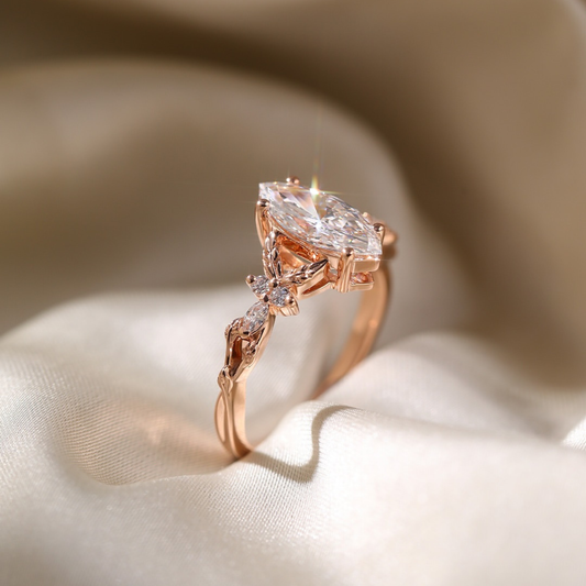 Marquise Lab Grown Engagement Ring With Floral Inspired Accent