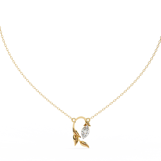 0.47 TCW Golden Grace Marquise Cut Lab Grown Diamond Pendant with Artistic Leaf Motif in Luxurious Gold