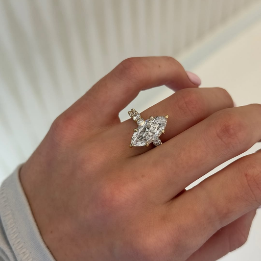 Marquise Cut Engagement Ring Lab Grown Half Pave Band