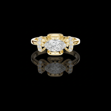 0.67 CT Shiny Marquise Cut Moissanite Diamond Ring with Sculpted Split Prong Setting and Side Accents