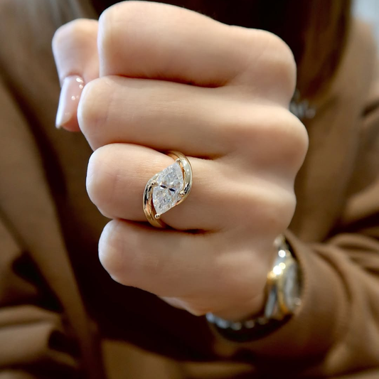 Marquise Cut Bypass Half Bezel Lab Grown Diamond Ring