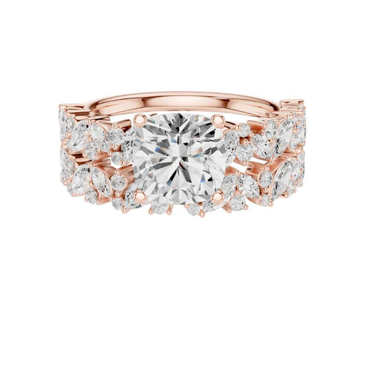 Cushion Cut Lab Grown Diamond Floral Halo Engagement Ring
