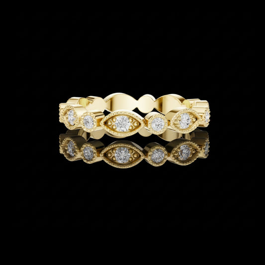 Vintage Marquise Milgrain Round Lab Grown Diamond Eternity Band Ring