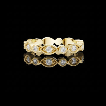 0.49 TCW Vintage Inspired Round Cut Lab Diamond Milgrain Band in Solid Gold