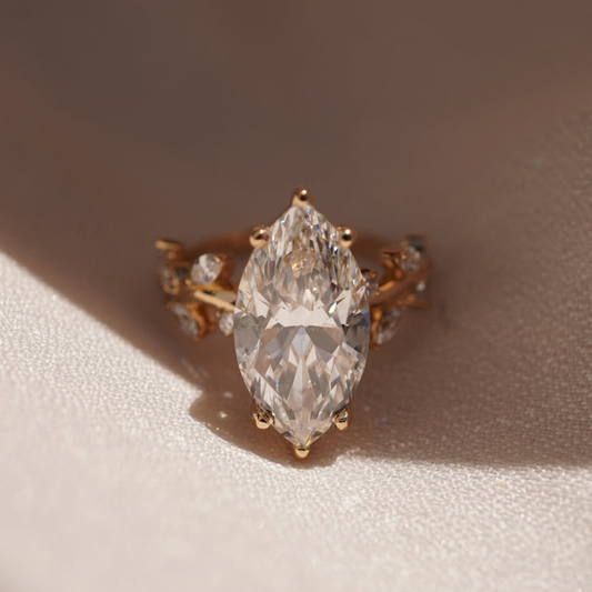 Nature Inspired Marquise Lab Grown Ring With Leaf Accent