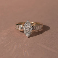 Marquise Cut Lab Grown Diamond Ring with Channel Set Baguette Band