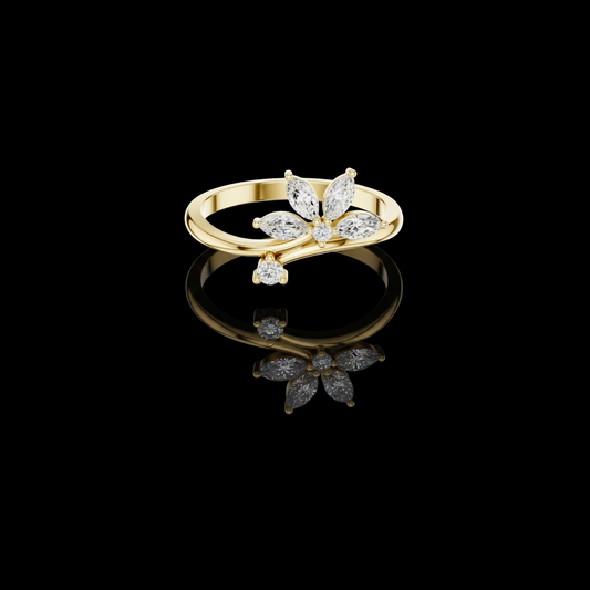 0.26 TCW Imperial Marquise Cut Moissanite Diamond Floral Ring with Wrap Style Gold Band