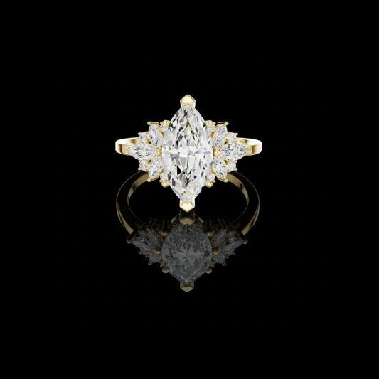 1.41 CT Luxury Marquise Moissanite Diamond with Floral Cluster Side Accents Engagement Ring For Her