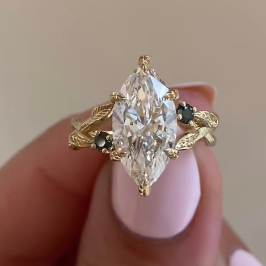 2.00 CT Nature Inspired Marquise Cut Moissanite Diamond Ring with Leaf Details