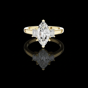 1.50 CT Marquise Cut Moissanite Diamond with Side Emerald Cut Stones Elegant Three Stone Proposal Ring for Her