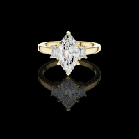 Marquise Engagement Three Stone Ring with Moissanite Emerald Side Stone