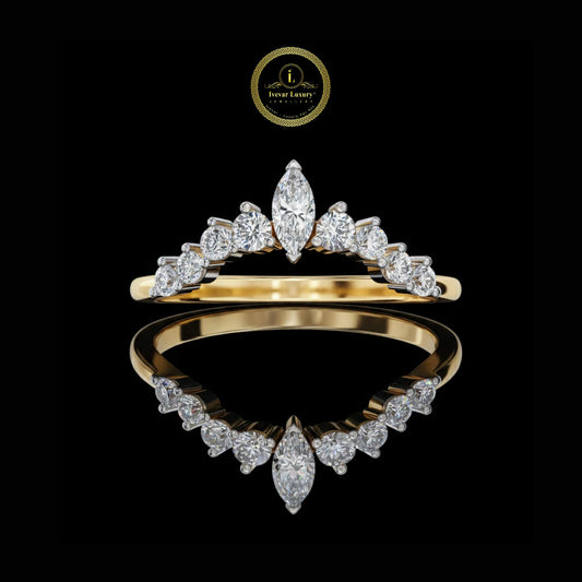 0.15 TCW stylish Marquise Cut Lab Grown Diamond Unique Crown Chevron Shape Stacking Band for surprise