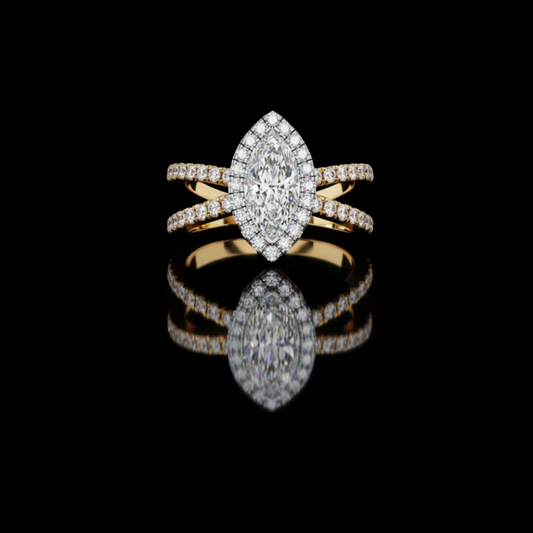 0.82 CT Dazzling Marquise Cut Lab Grown Diamond Halo Ring Dainty Double Band Bridal Jewelry by Ivevar Luxury