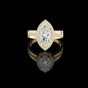 1.15 CT Elongated Solitaire with Pave Band and Sparkling Lab Diamond Round Cut Halo For Her