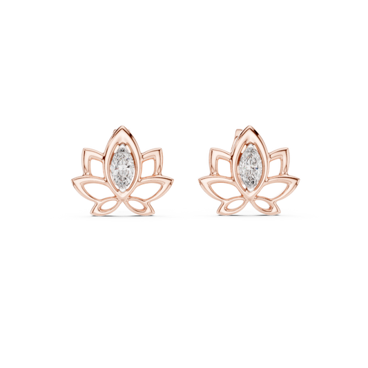 Lotus Flower Marquise Cut Lab Diamond Open Petal Stud Earrings